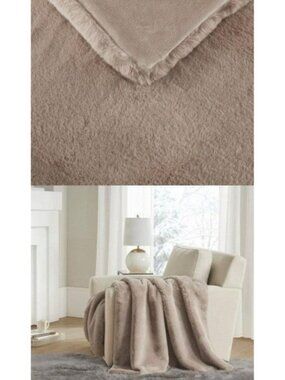 Madison Parker Faux Fur Throw Blanket‎ Premium (Reversible)- Tan/Beige 50x60 NWT